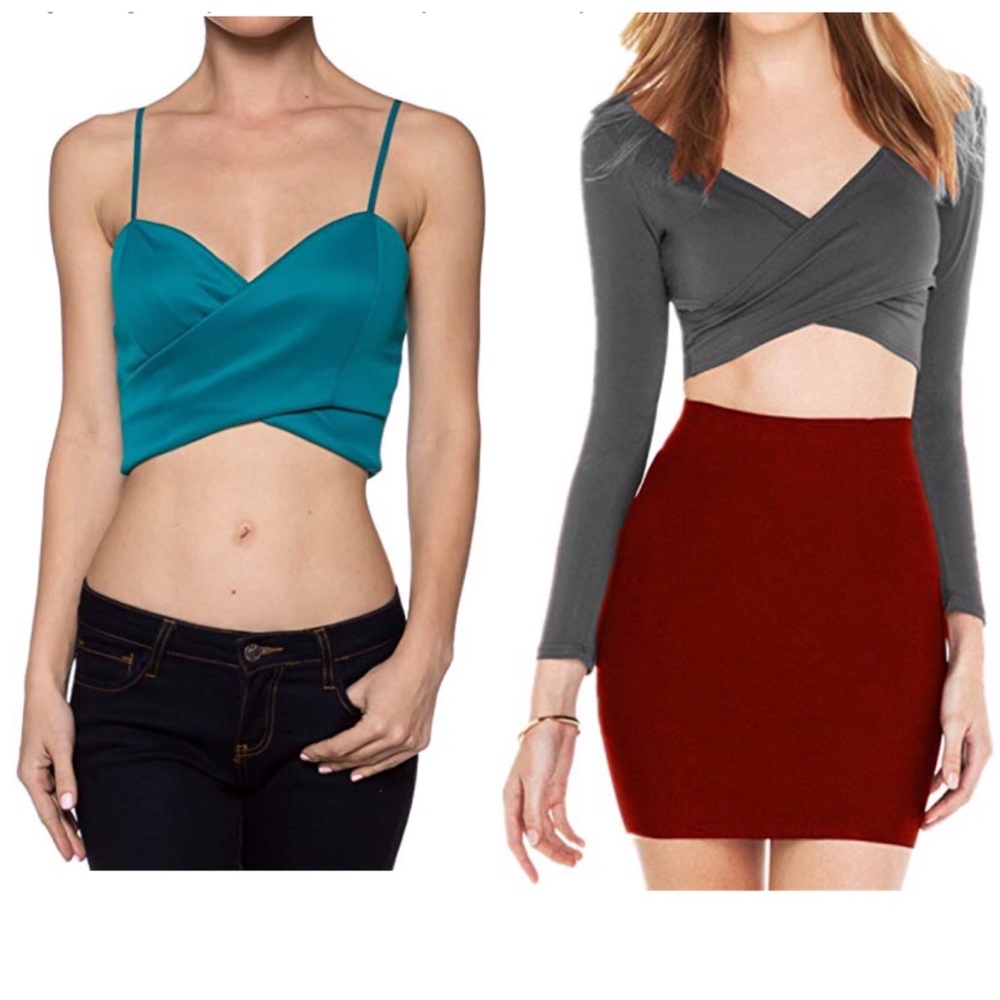 2 wrap style crop tops